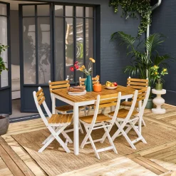 Acacia tuintafel met ronde hoeken, 6 stoelen