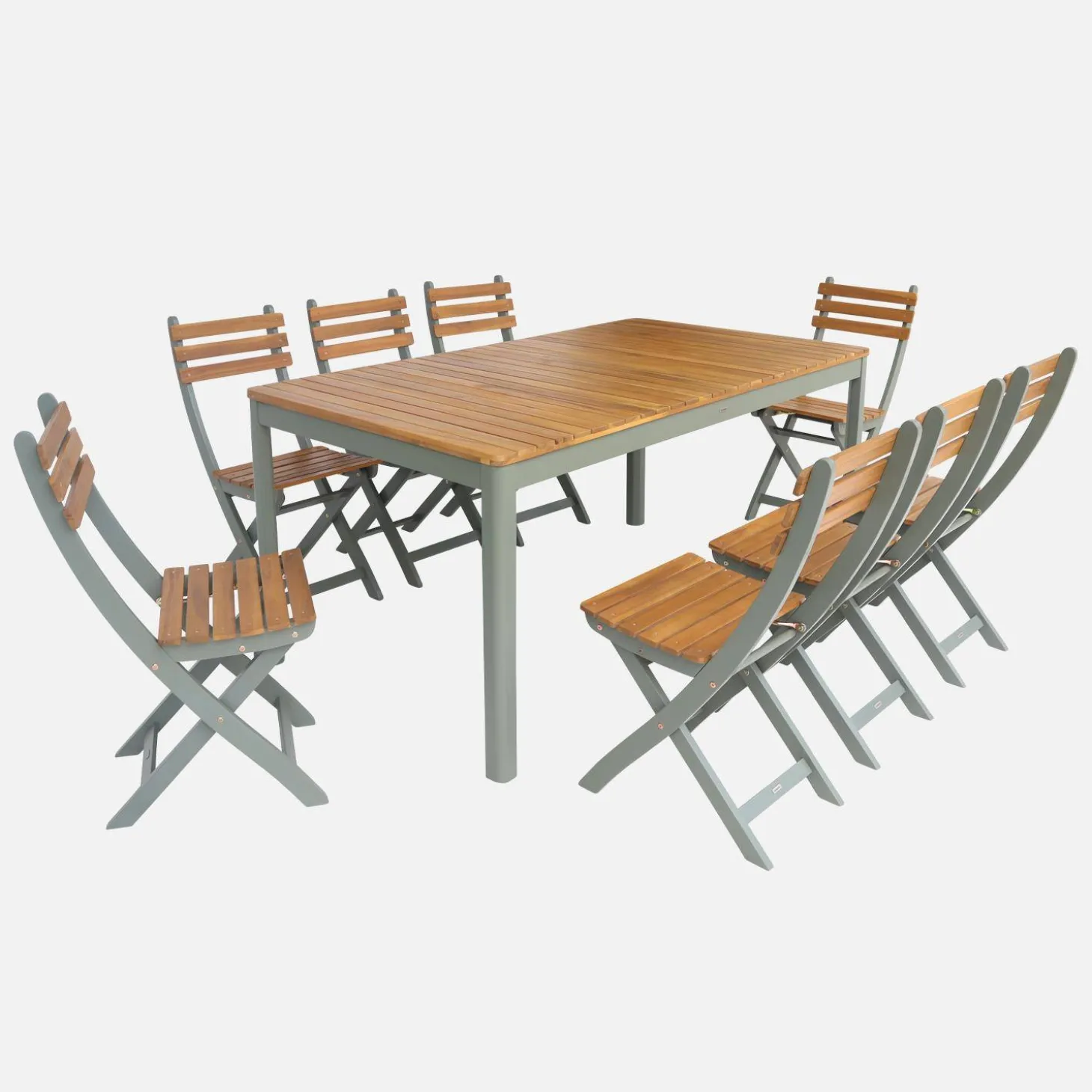 Acacia tuintafel met ronde hoeken, 8 stoelen