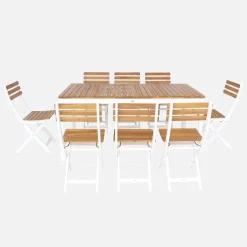 Acacia tuintafel met ronde hoeken, 8 stoelen