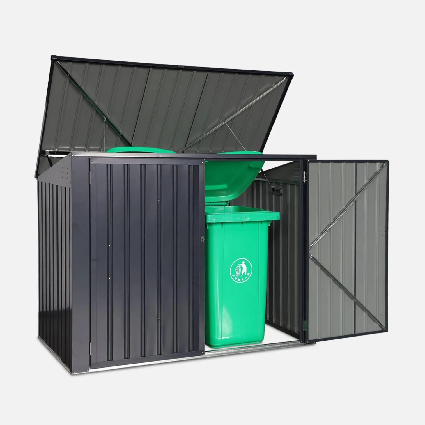 Afvalhok gegalvaniseerd staal, L173xB101xH 131-190 cm (1,75m2)