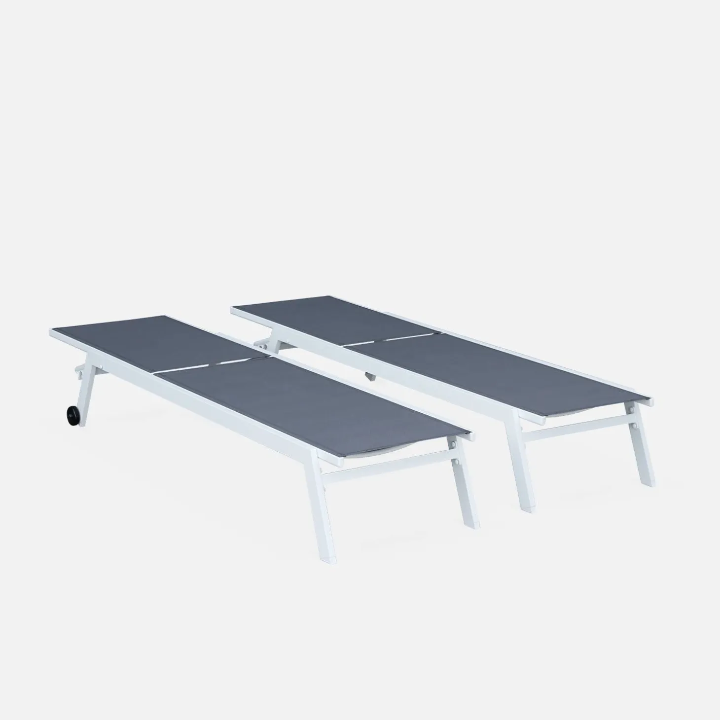 Aluminium ligstoelen, meerdere standen, met wieltjes (set van 2)