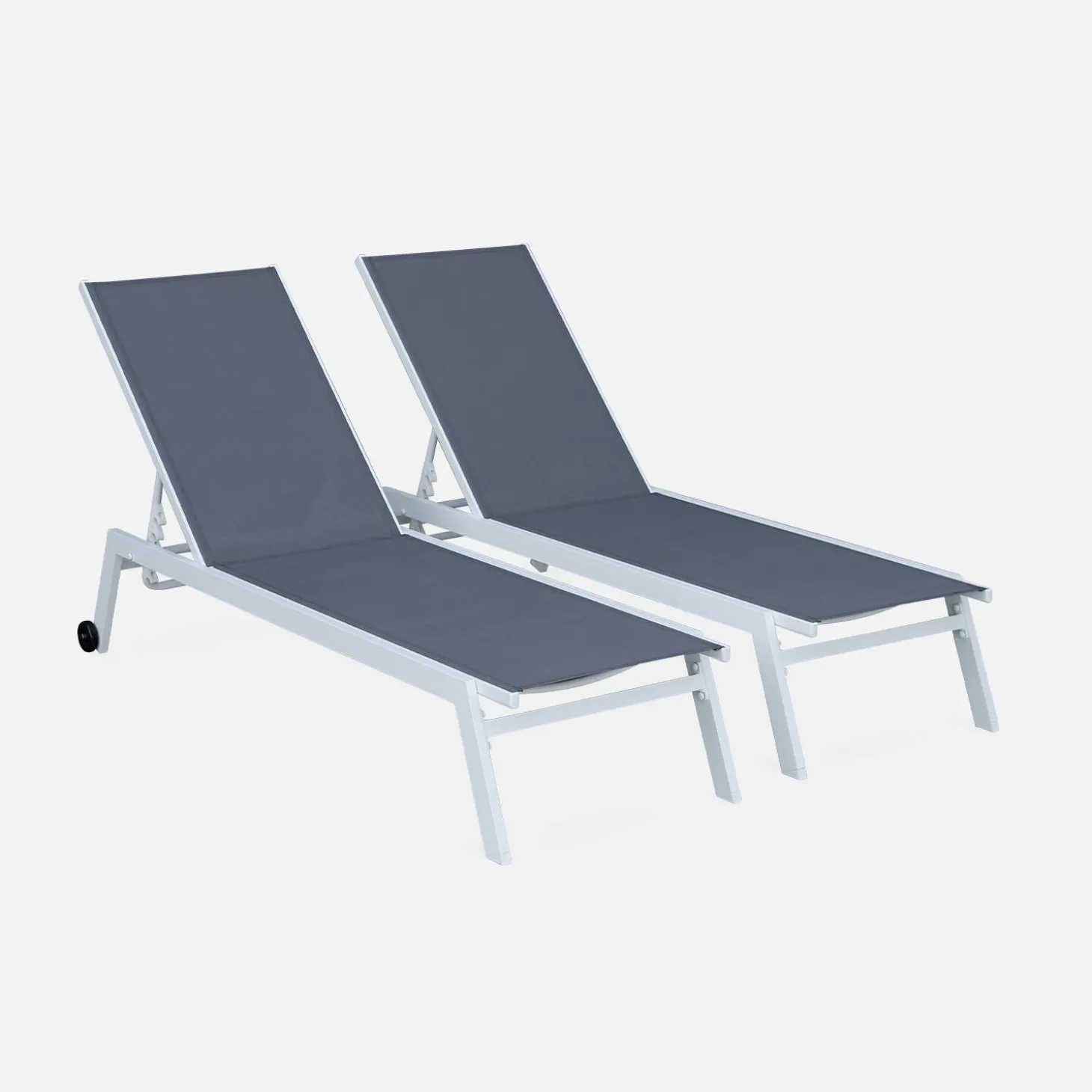 Aluminium ligstoelen, meerdere standen, met wieltjes (set van 2)