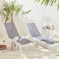 Aluminium ligstoelen, meerdere standen, met wieltjes (set van 2)