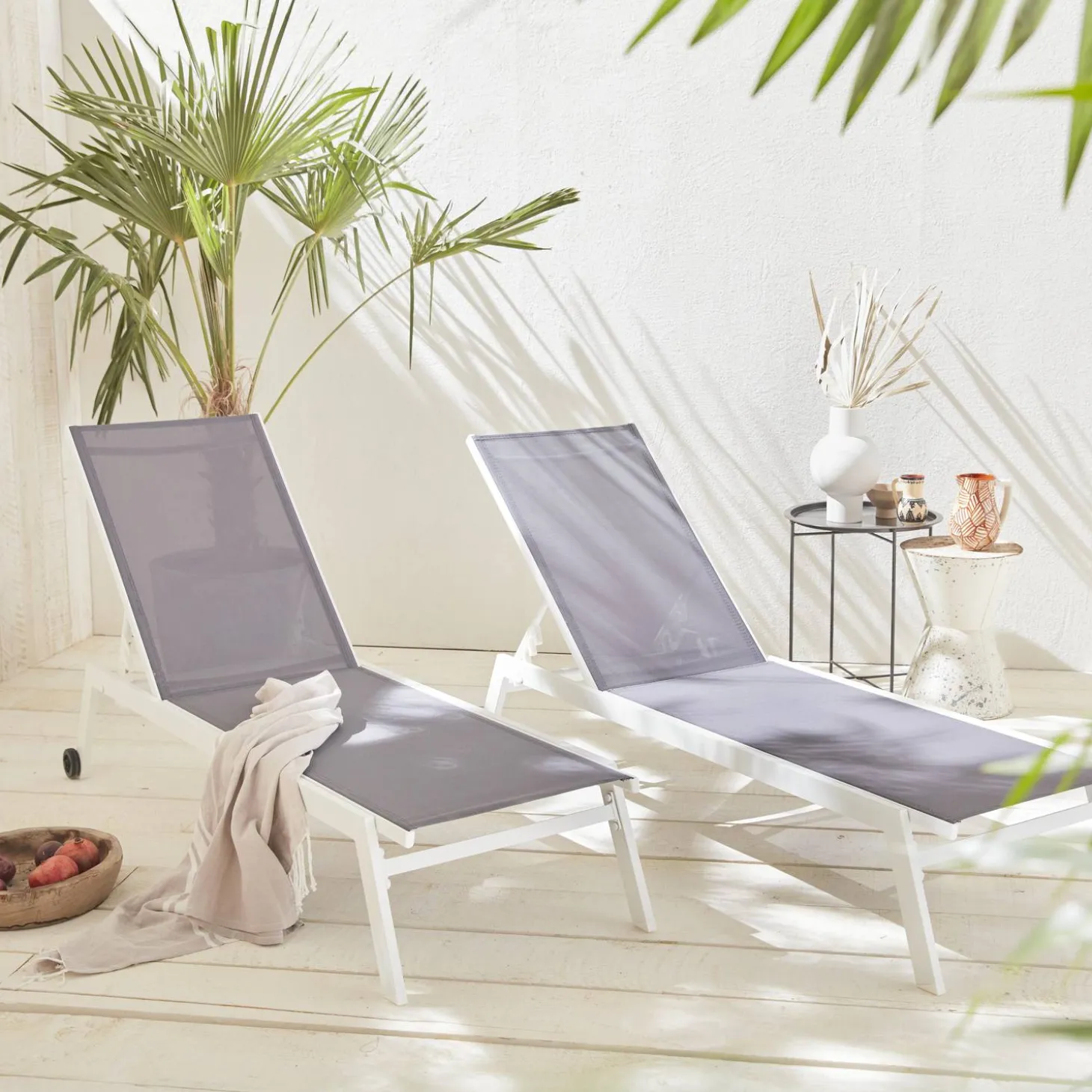 Aluminium ligstoelen, meerdere standen, met wieltjes (set van 2)