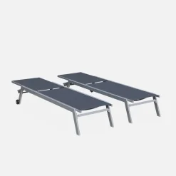 Aluminium ligstoelen, meerdere standen, met wieltjes (set van 2)