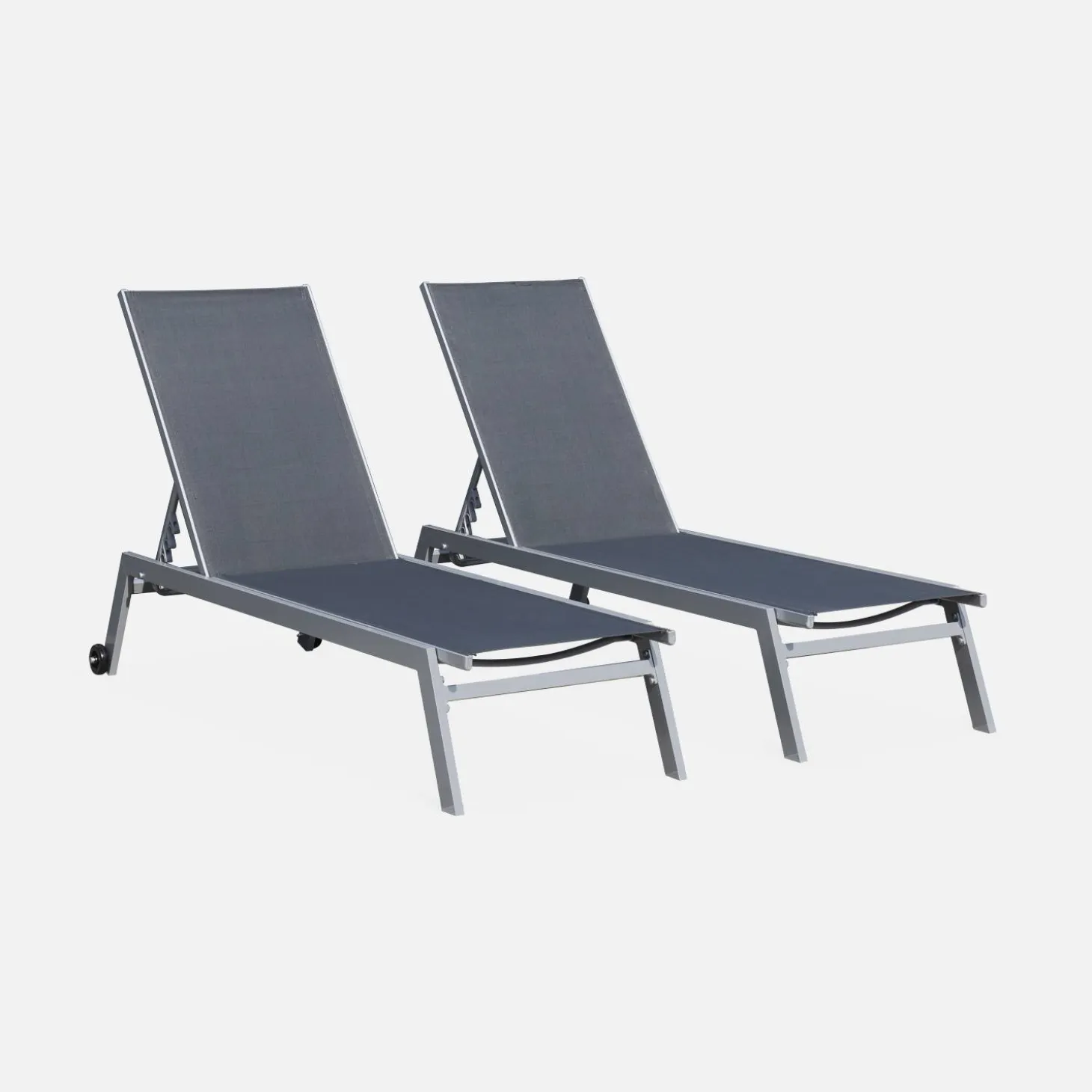 Aluminium ligstoelen, meerdere standen, met wieltjes (set van 2)