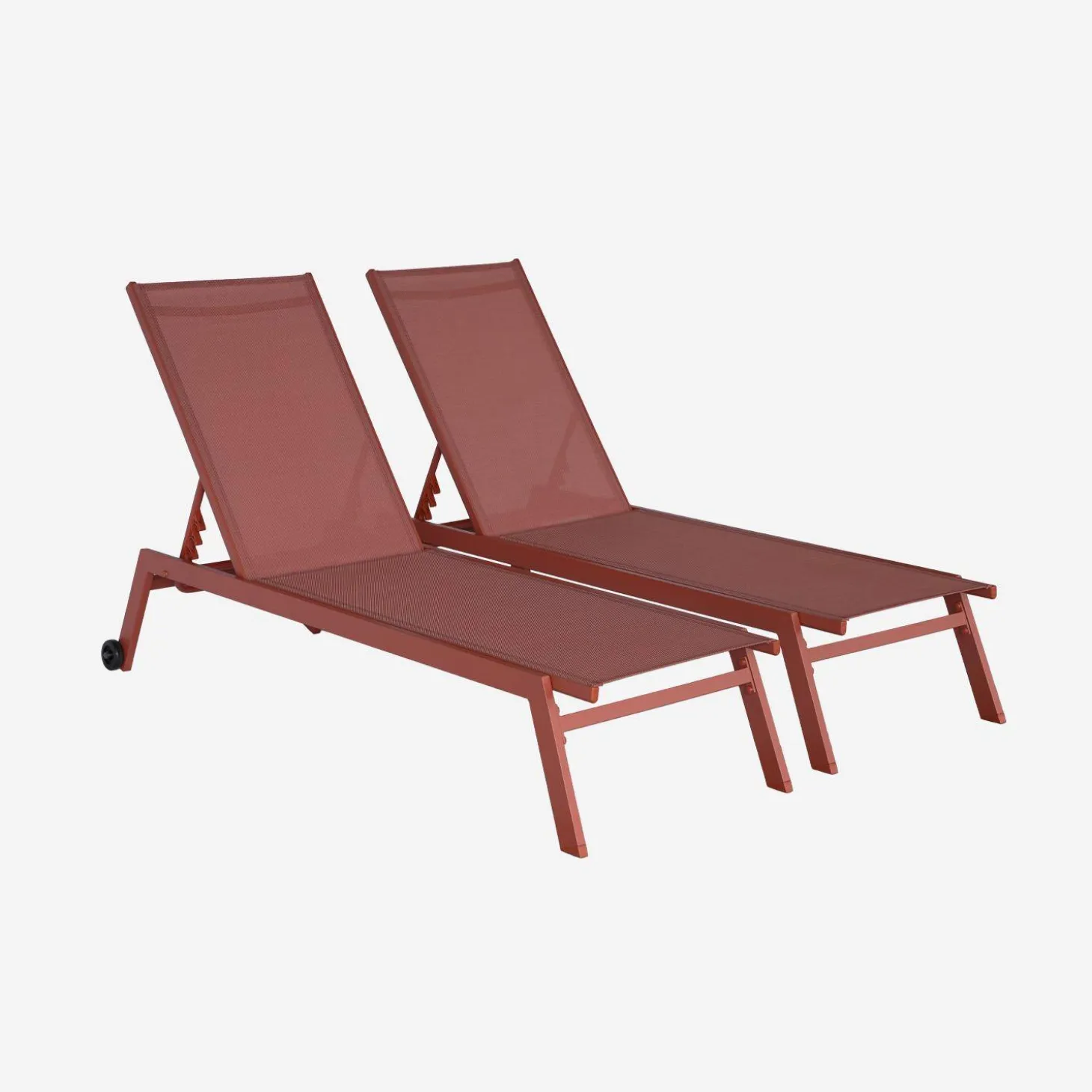 Aluminium ligstoelen, meerdere standen, met wieltjes (set van 2)