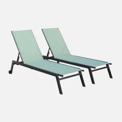 Aluminium ligstoelen, meerdere standen, met wieltjes (set van 2)