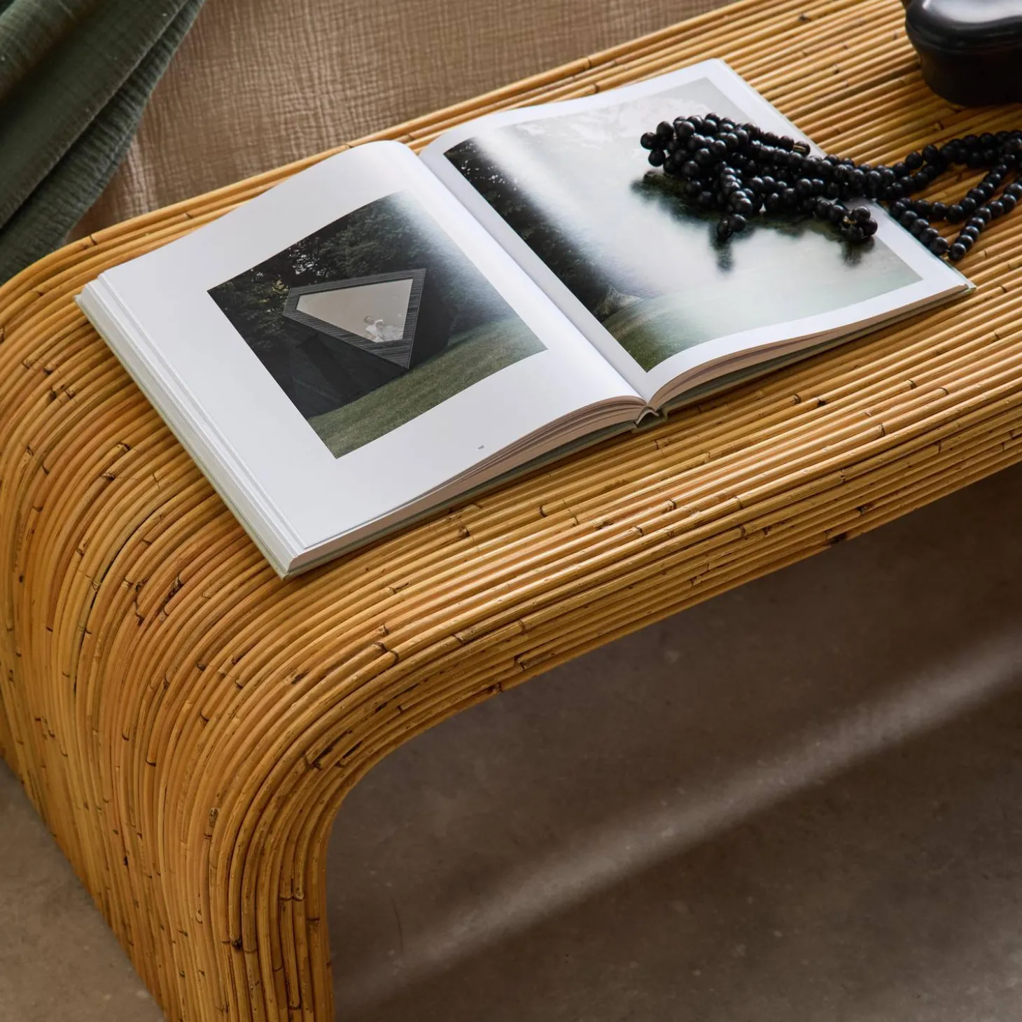 Bank, bedeinde in natuurlijk rotan, 100cm