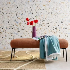 Bank, bed einde met bouclébekleding, B120 x D42,5 x H43,5cm