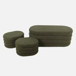 Bankkist met 2 opbergpoefjes in boucléstof