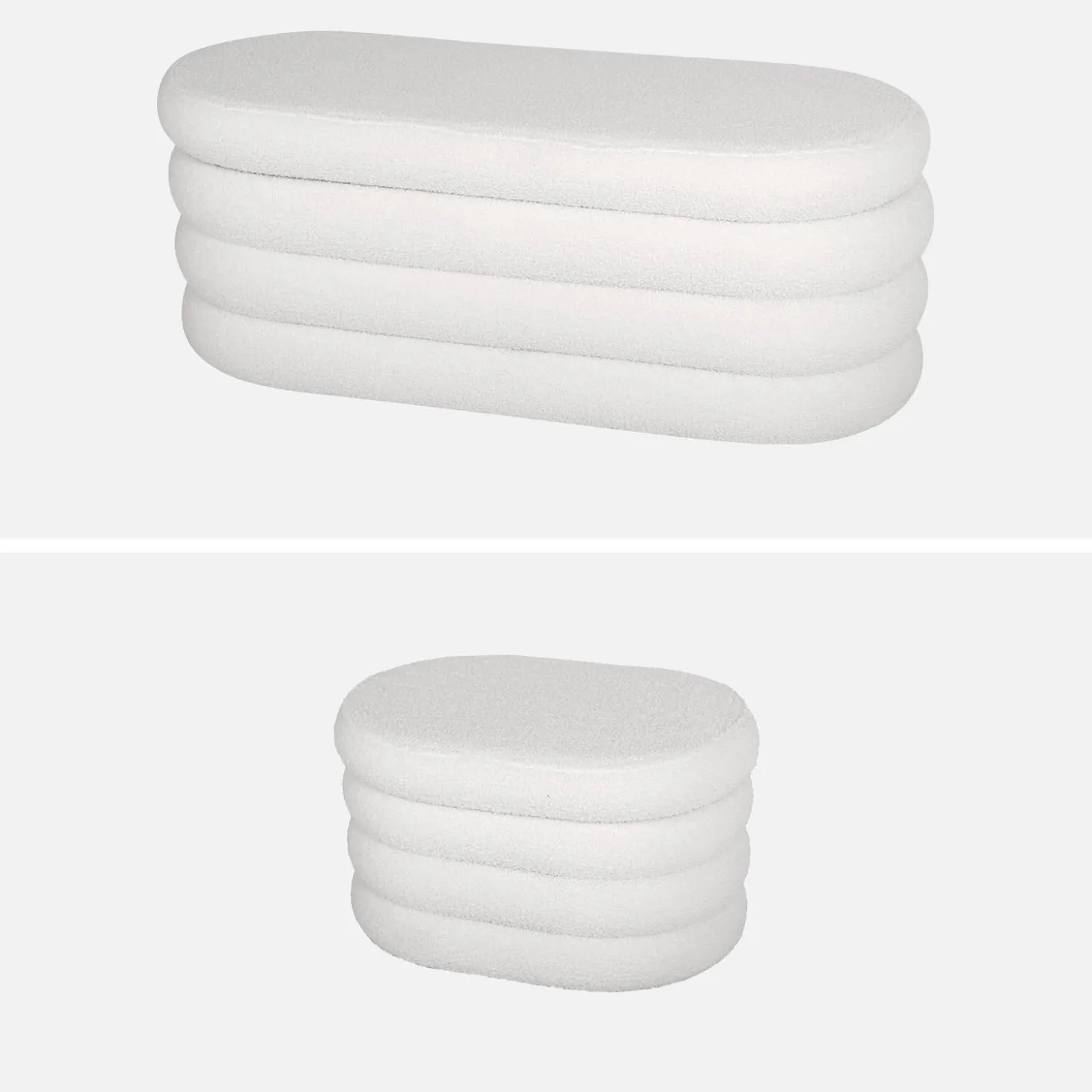 Bankkist met 2 opbergpoefjes in boucléstof