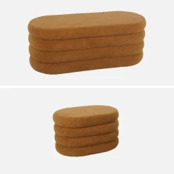 Bankkist met 2 opbergpoefjes in boucléstof
