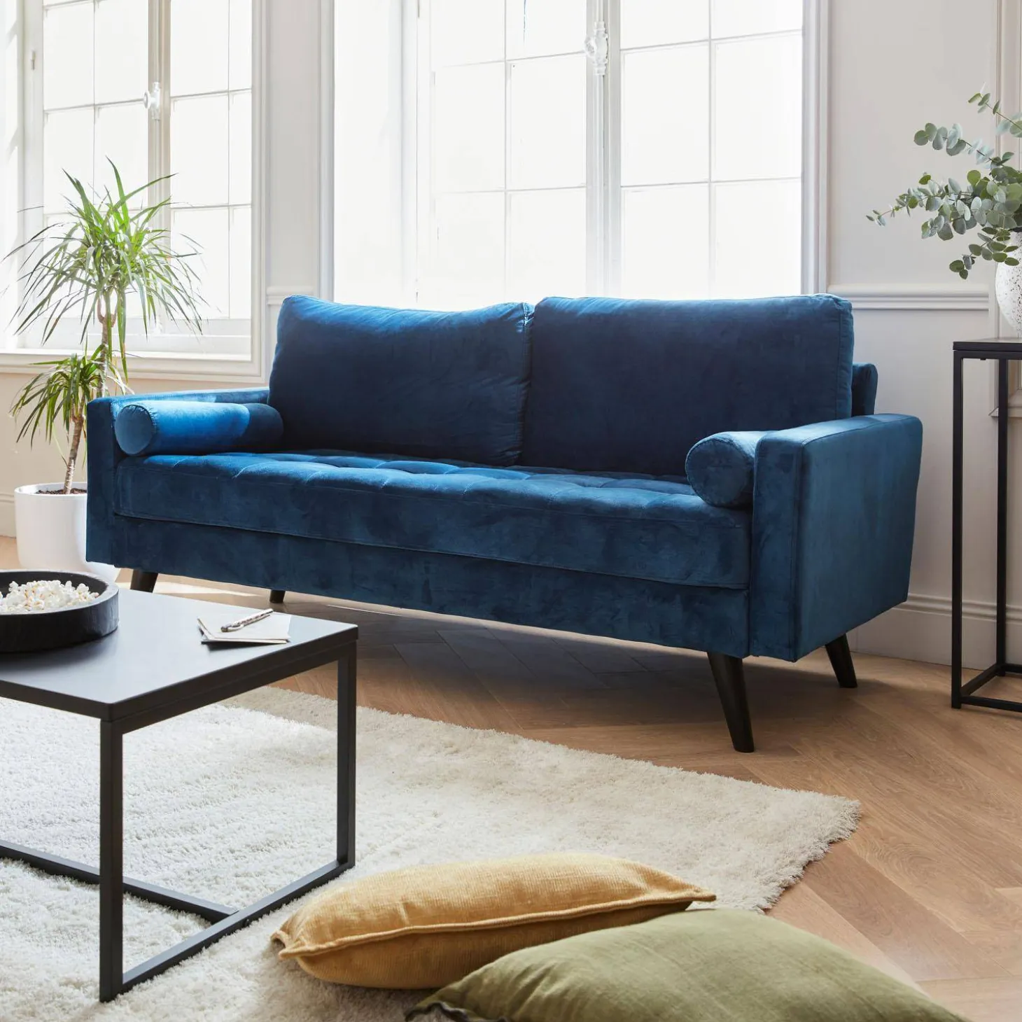 Bank 3 zitplaatsen velours bekleding