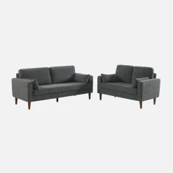 Bank 3-zits rubberhout en chenille stof