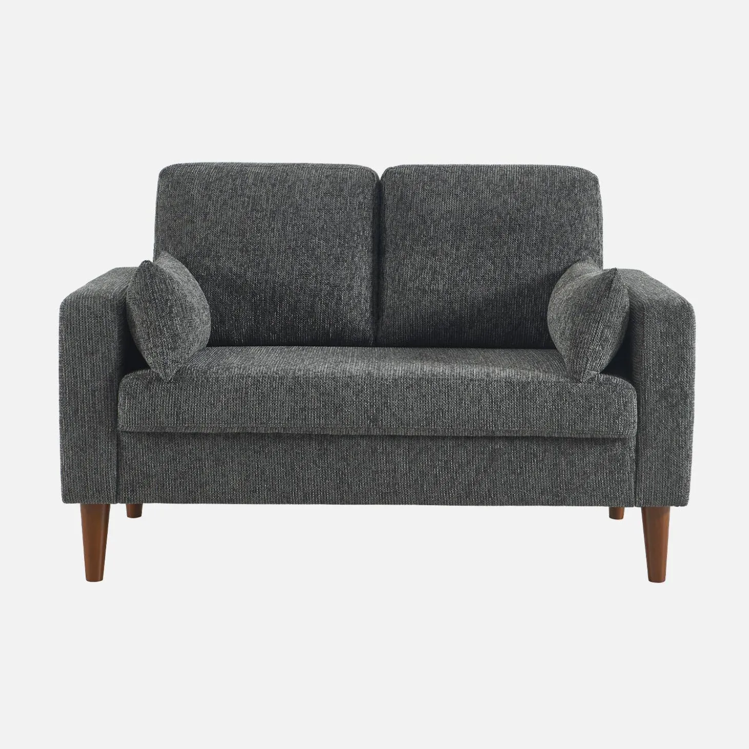 Bank 2-zits rubberhout en chenille stof