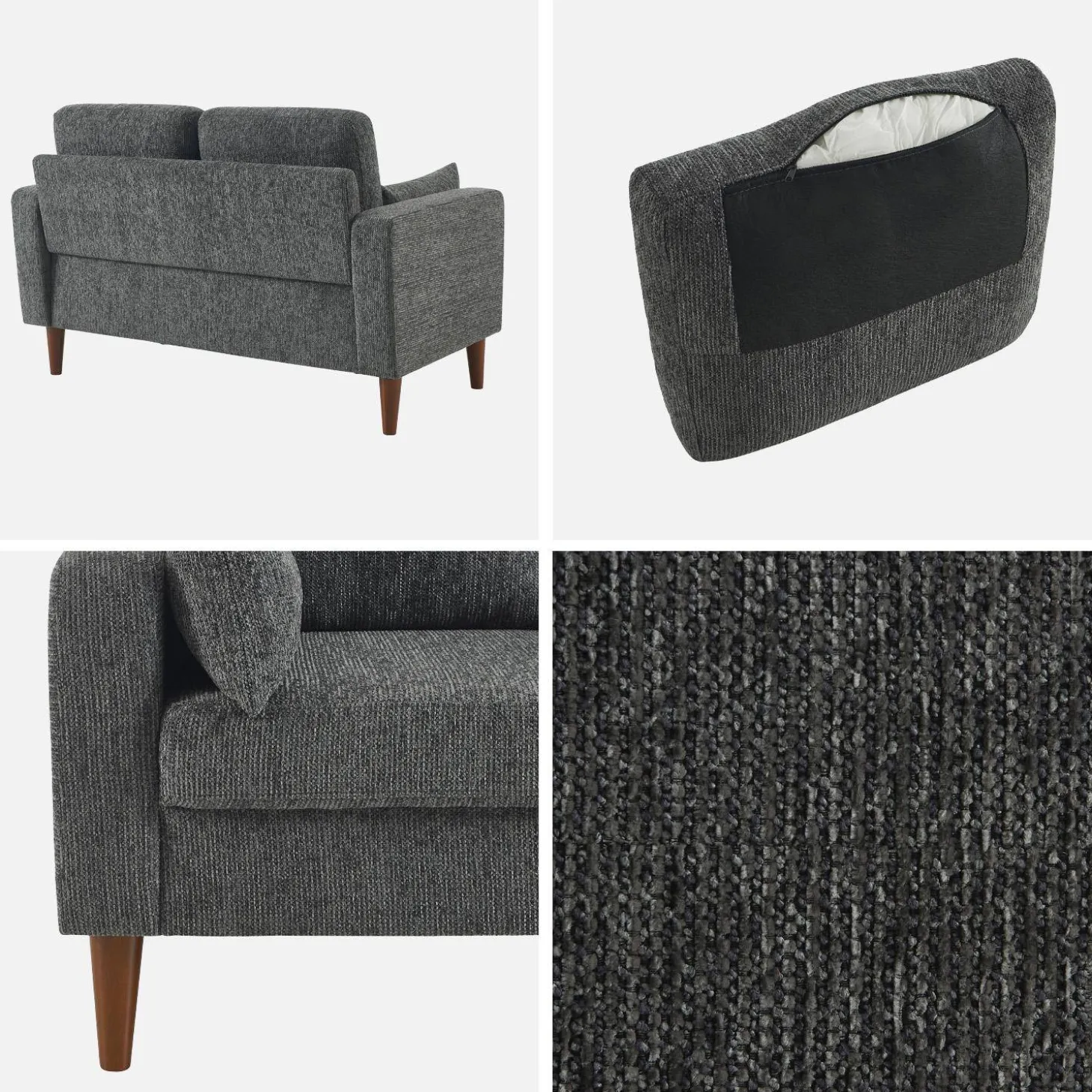 Bank 2-zits rubberhout en chenille stof
