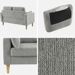 Bank 2-zits rubberhout en chenille stof