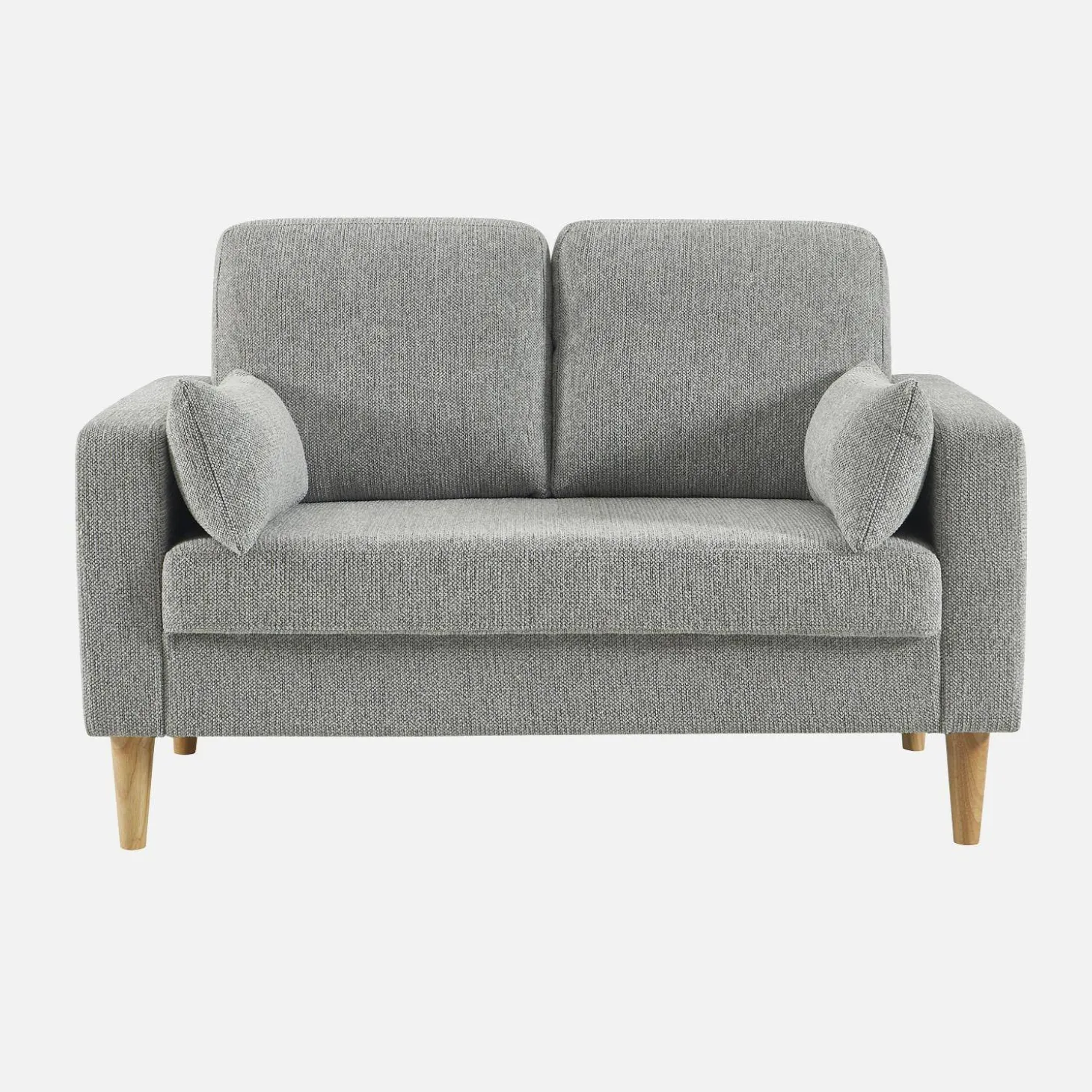 Bank 2-zits rubberhout en chenille stof
