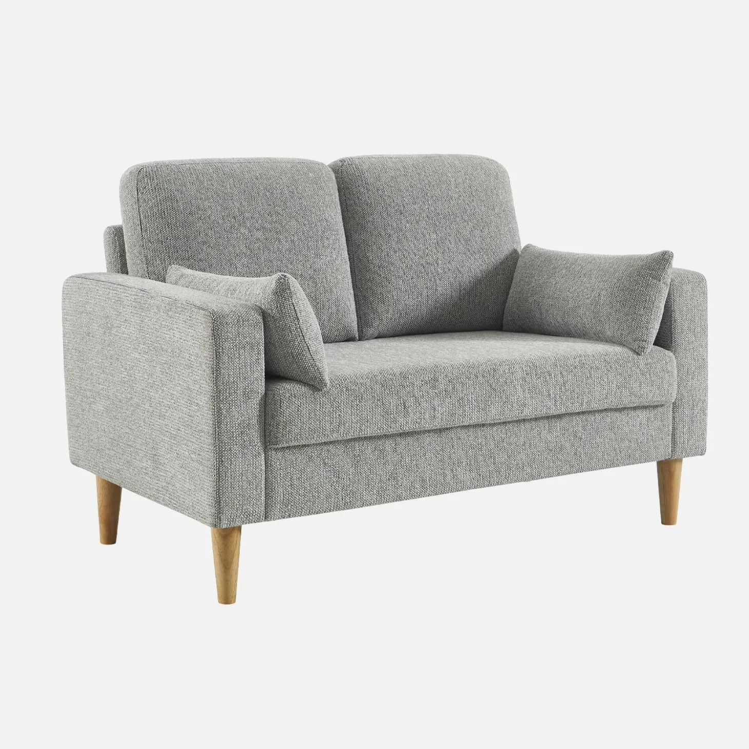 Bank 2-zits rubberhout en chenille stof