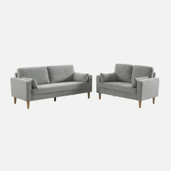 Bank 3-zits rubberhout en chenille stof