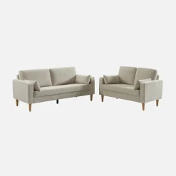 Bank 2-zits rubberhout en chenille stof
