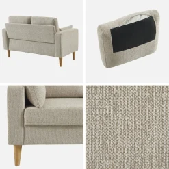 Bank 2-zits rubberhout en chenille stof