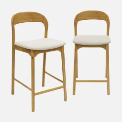 Barkrukken van rubberhout en stof vintage (set van 2)