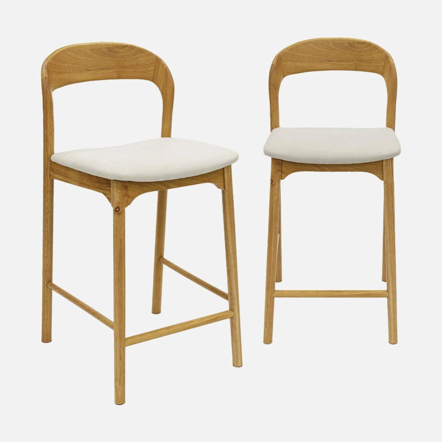 Barkrukken van rubberhout en stof vintage (set van 2)