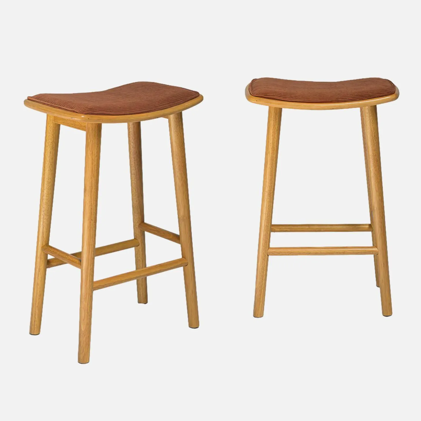 Barkrukken vintage met rubberhout en corduroy (set van 2)