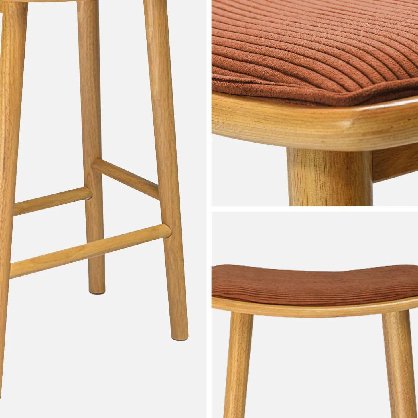 Barkrukken vintage met rubberhout en corduroy (set van 2)