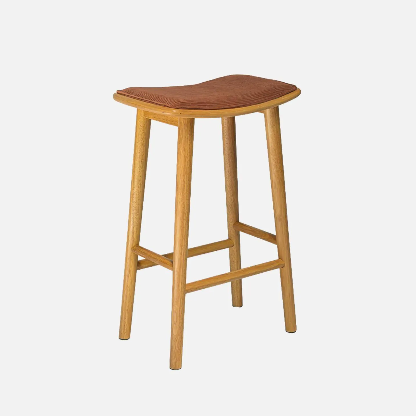 Barkrukken vintage met rubberhout en corduroy (set van 2)
