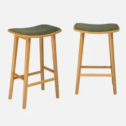 Barkrukken vintage met rubberhout en corduroy (set van 2)