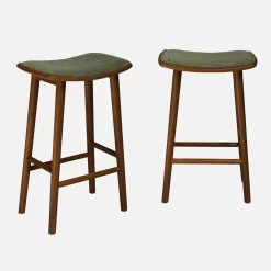 Barkrukken vintage met walnootkleurig rubberhout en corduroy (set van 2)