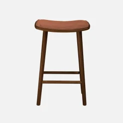 Barkrukken vintage met walnootkleurig rubberhout en corduroy (set van 2)