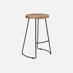 Barkruk, mangohout en staal, voetsteun, 65cm (set van 4)