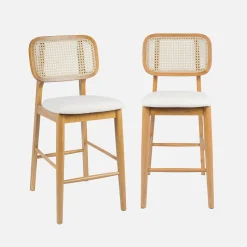 Barkruk van naturelkleurig hout en rotan 66,5 cm (set van 2)