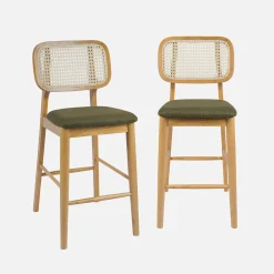Barkruk van naturelkleurig hout en rotan 66,5 cm (set van 2)
