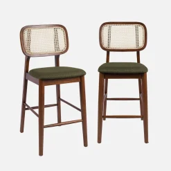Barkruk van walnootkleurig hout en rotan 66,5 cm (set van 2)