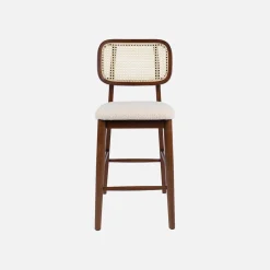 Barkruk van walnootkleurig hout bouclé en rotan 66,5 cm (set van 2)