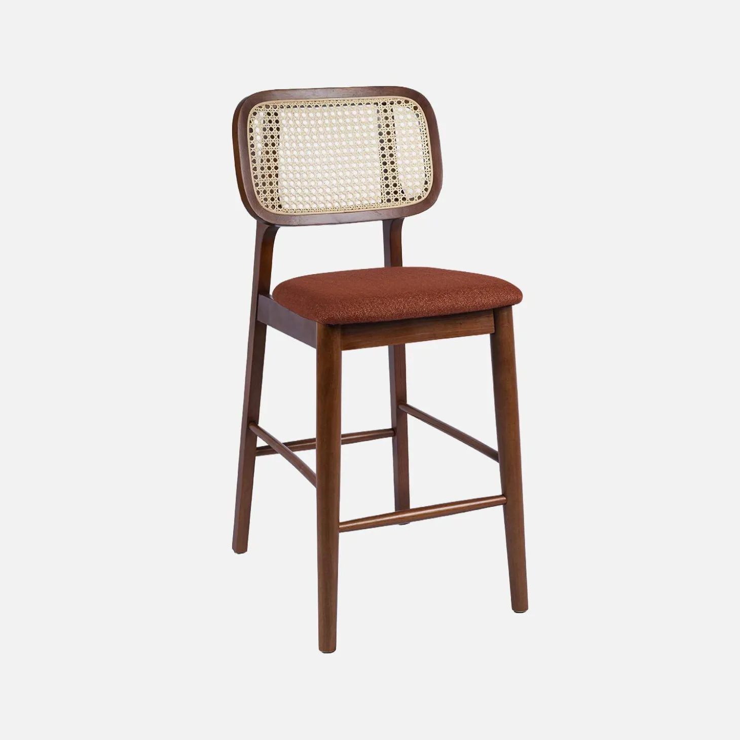 Barkruk van walnootkleurig hout en rotan 66,5 cm (set van 2)