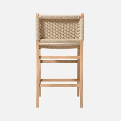 Barstoelen van rubberhout en zitting met gevlochten touw (set van 2)