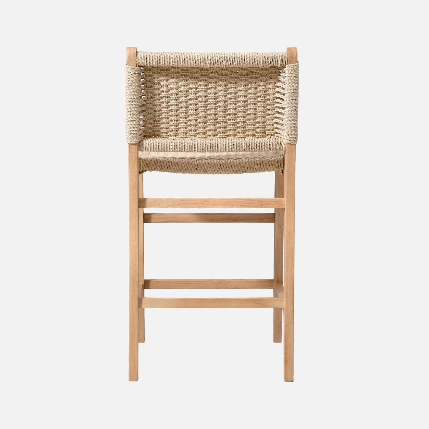 Barstoelen van rubberhout en zitting met gevlochten touw (set van 2)