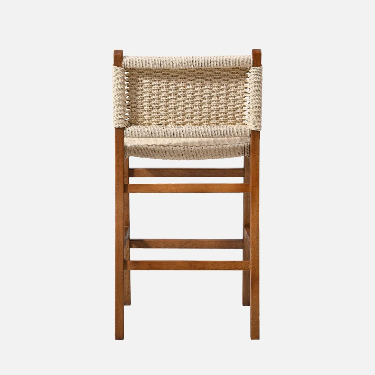 Barstoelen van rubberhout en zitting met gevlochten touw (set van 2)