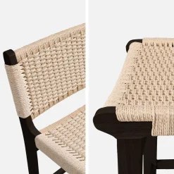Barstoelen van rubberhout en zitting met gevlochten touw (set van 2)