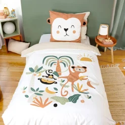 Beddengoed met apenprint 1-persoons 140x200cm microvezel