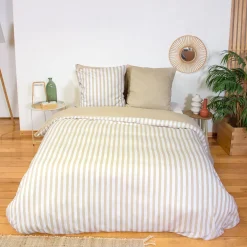 Beddengoed met beige strepen microvezel omkeerbaar