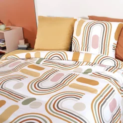 Beddengoed microvezel oranje en print omkeerbaar