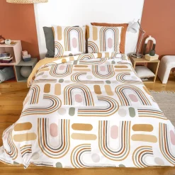 Beddengoed microvezel oranje en print omkeerbaar