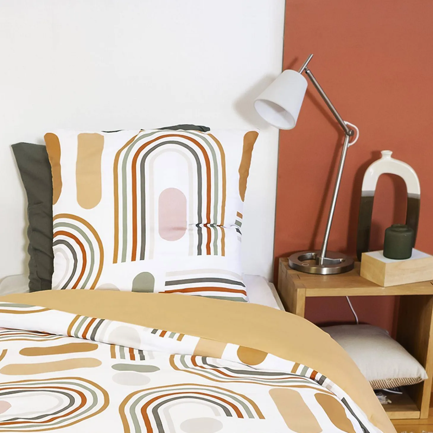 Beddengoed microvezel oranje en print omkeerbaar